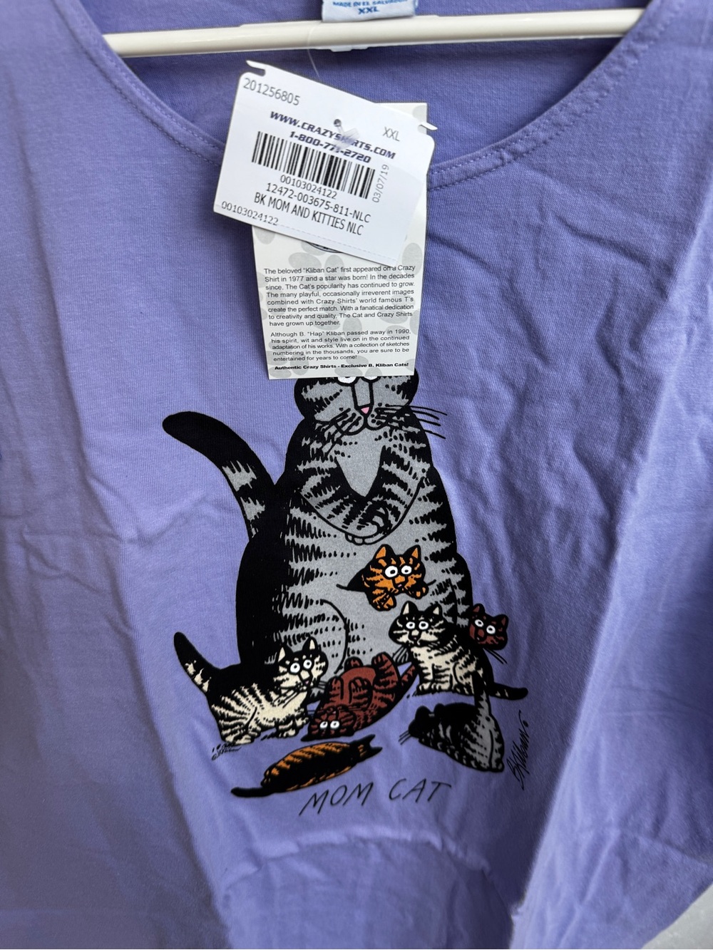 NEW NWT Mom Cat B. kliban Hawaii Crazy Shirts Tee Lavender Mother’s Day - Picture 5 of 9